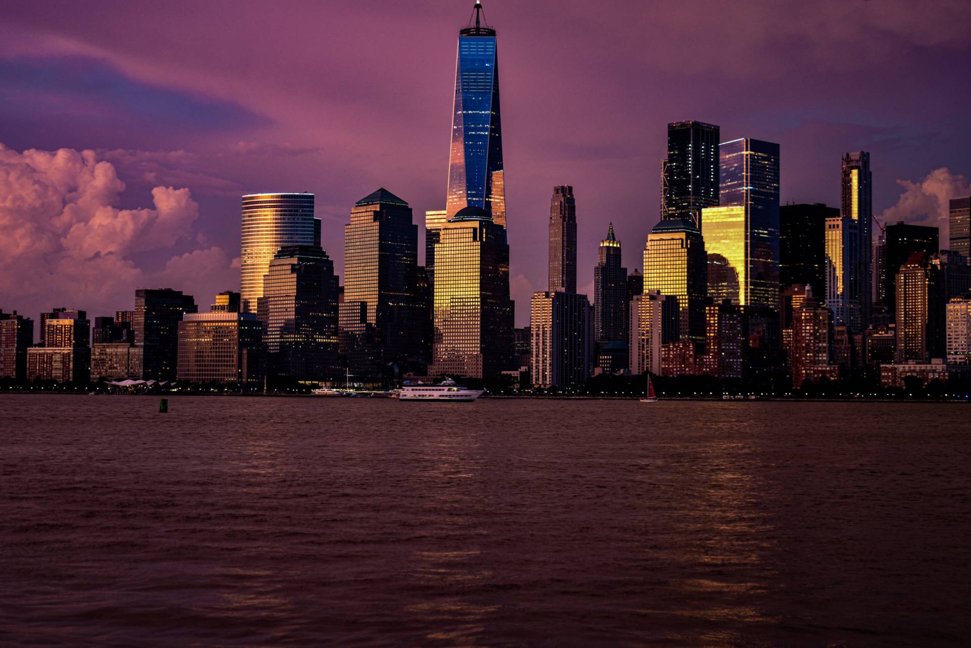 Sunset shot of lower Manhattan from liberty state park in NJ